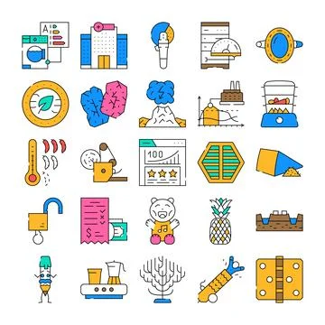 Diverse icon set representing science, nature, and technology concepts Illustrazione stock