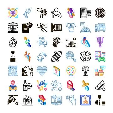 Diverse icon set representing technology, lifestyle, and health Stock Illustration