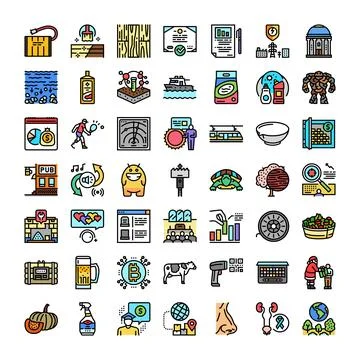 Diverse icon set representing technology, nature, and lifestyle concepts Stock Illustration