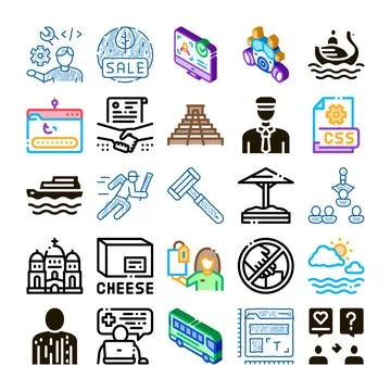Diverse icon set representing various global concepts Stock Illustration