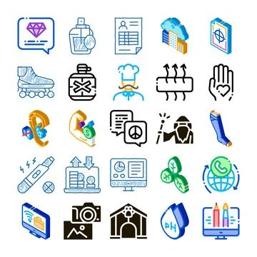Diverse icon set representing various concepts and themes 스톡 일러스트