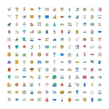 Diverse icon set representing various objects and abstract concepts 库存插图