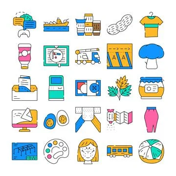 Diverse icon set representing various objects and concepts 库存插图