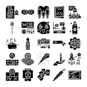 Diverse icon set representing various concepts and objects Illustrazione stock