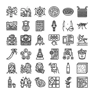 Diverse icon set representing various modern concepts Ilustración de archivo