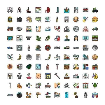 Diverse icon set representing various concepts and themes Stock Illustration