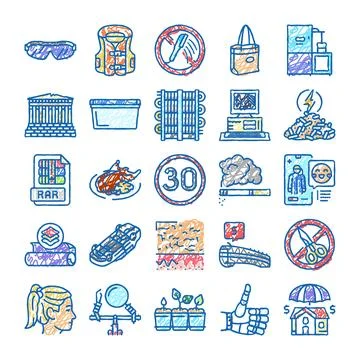 Diverse icon set representing various concepts and objects Stock Illustration