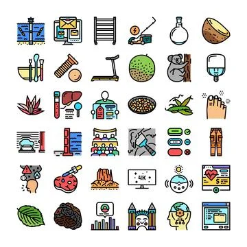 Diverse icon set representing various concepts and objects Ilustración de archivo