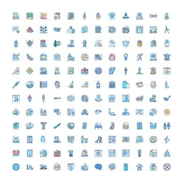 Diverse icon set with various infographic elements and symbols Stock Illustration