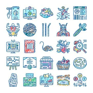 Diverse iconography doodle drawing set collecting concepts イラスト素材