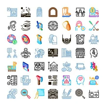 Diverse icons collage representing various life and business concepts Stock Illustration