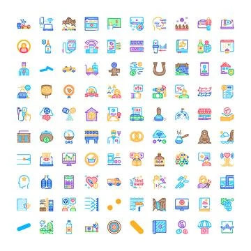 Diverse icons collection presenting technology, business, and daily life co.. Stockillustratie