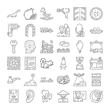 Diverse icons collection representing various concepts and objects Stock Illustration