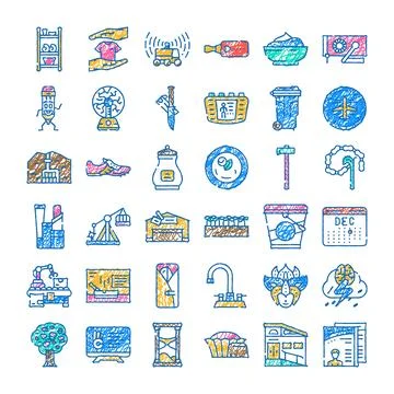 Diverse icons collection representing various concepts and objects Stock Illustration