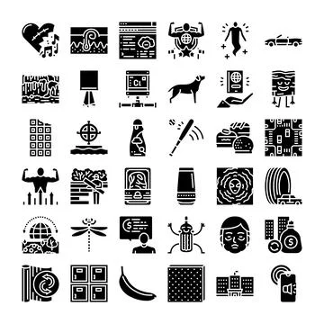 Diverse icons collection representing various concepts and objects Stock Illustration