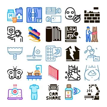 Diverse icons pack representing different services and industries Ilustración de archivo