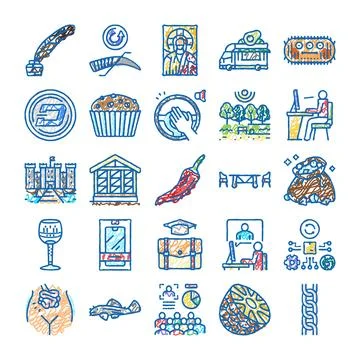 Diverse icons pattern representing various concepts and interests Stock Illustration