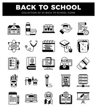 Diverse icons representing back to school education and learning tools on a.. Stock Illustration