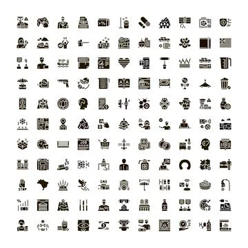 Diverse icons representing business technology and consumer concepts Stock Illustration