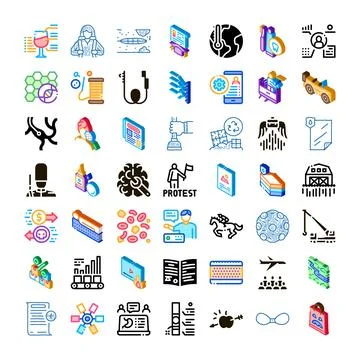 Diverse icons representing science, technology and social concepts Stock Illustration