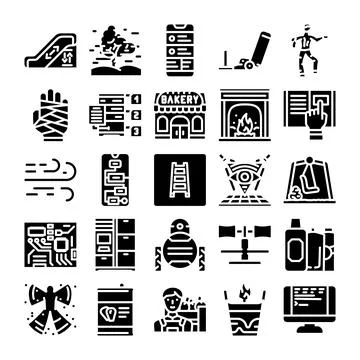 Diverse icons representing technology industry infrastructure design set Stock Illustration