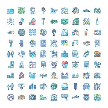 Diverse icons representing various concepts activities and objects 库存插图