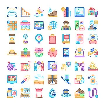 Diverse icons representing various global issues and concepts Stock Illustration