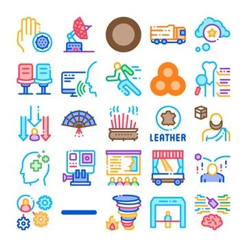 Diverse icons representing various global concepts and services Stock Illustration