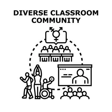 Diverse inclusive community learning in a classroom setting Stock Illustration
