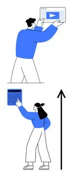 Diverse Individuals Engaging with Digital Tools and Progress Indicators Ilustración de archivo