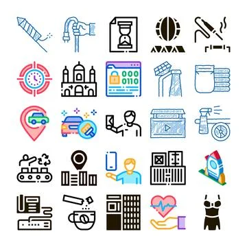 Diverse industry and technology line icon collection Illustrazione stock