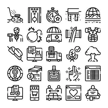 Diverse internet and web service line icons Stock Illustration