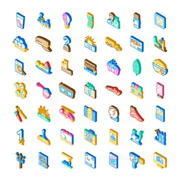 Diverse isometric bundle technology and nature icons Illustrazione stock
