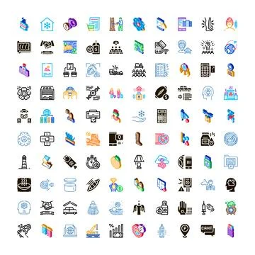 Diverse isometric concept icons representing various industries Stock Illustration