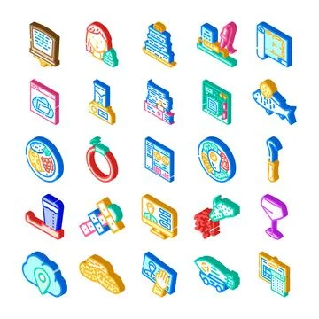Diverse isometric digital icons representing technology and lifestyle イラスト素材