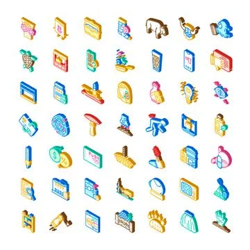 Diverse isometric flat design icons digital collection Illustrazione stock