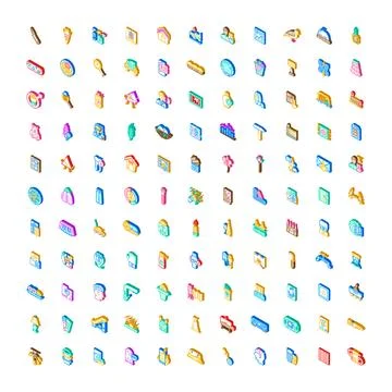 Diverse isometric icon collection with various symbols Stock Illustration