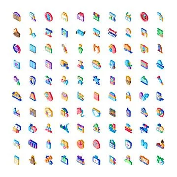 Diverse isometric icon set representing various concepts Stock Illustration