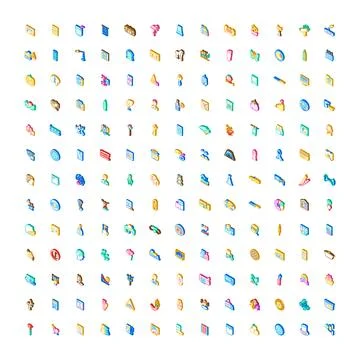 Diverse isometric icons collection flat graphics design elements 스톡 일러스트