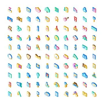 Diverse isometric icons collection presenting services and objects Stock Illustration