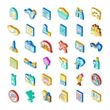 Diverse isometric icons collection representing various concepts Stock Illustration