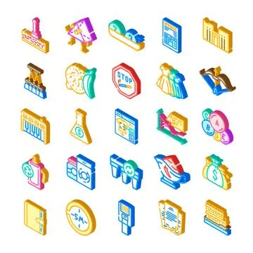 Diverse isometric icons collection representing various concepts Stock Illustration