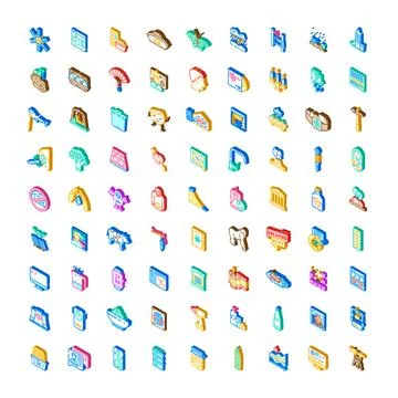 Diverse isometric icons collection representing various concepts Stock Illustration