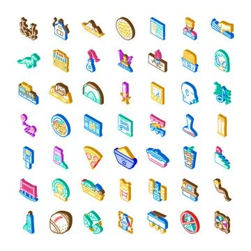 Diverse isometric icons collection representing various concepts Ilustração Stock
