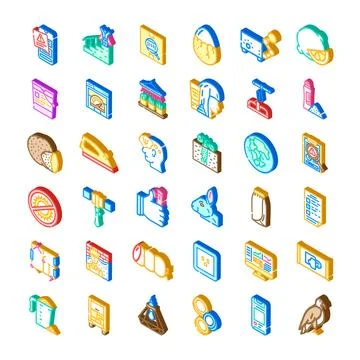 Diverse isometric icons collection representing various concepts Stock Illustration