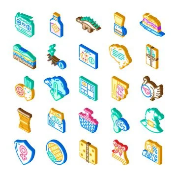Diverse isometric icons collection representing various concepts Stock Illustration