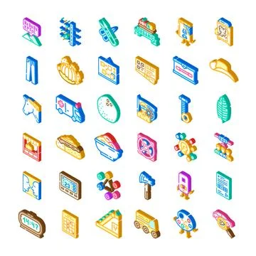 Diverse isometric icons collection representing various concepts Stock Illustration