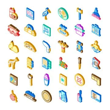 Diverse isometric icons collection representing various concepts 库存插图