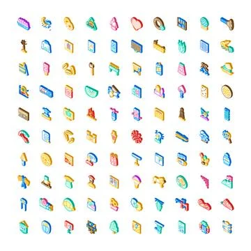 Diverse isometric icons collection representing various objects and concepts Ilustração Stock