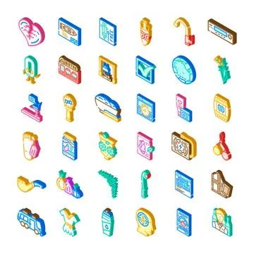 Diverse isometric icons collection representing various concepts Illustrazione stock